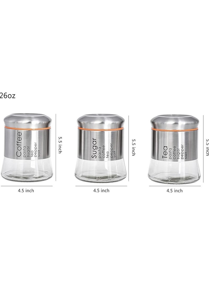 Glass Canisters with Polished Stainless Steel Lid, Set of 3, Food Storage Jars with Screw Lids for Kitchen Countertop Coffee Sugar Tea - Image 2