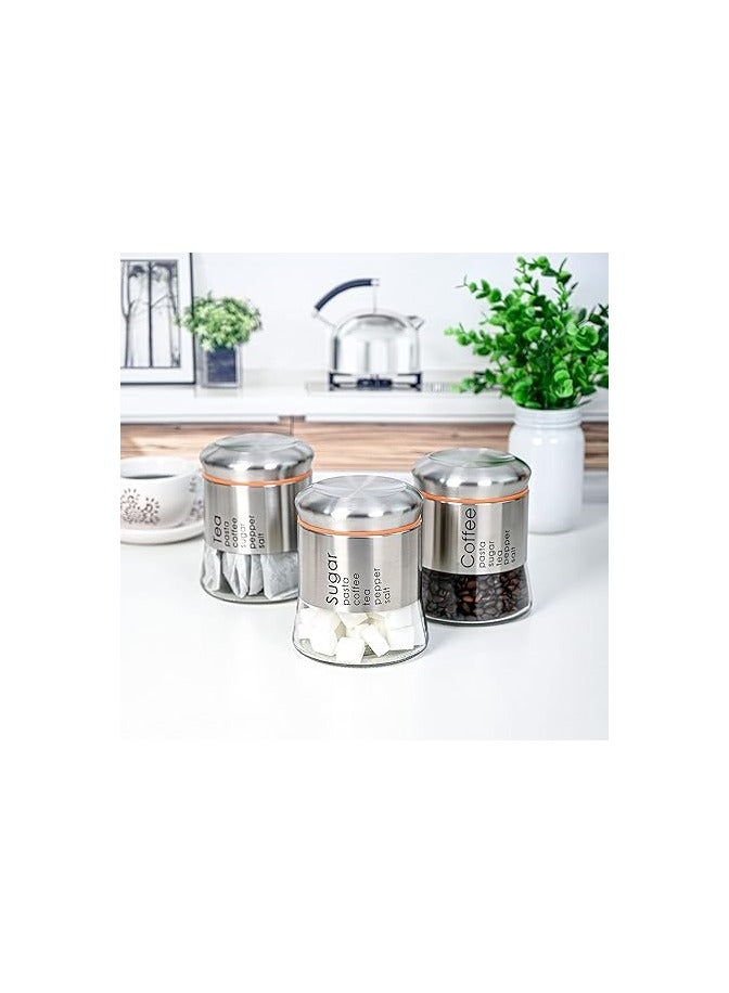 Glass Canisters with Polished Stainless Steel Lid, Set of 3, Food Storage Jars with Screw Lids for Kitchen Countertop Coffee Sugar Tea - Image 3