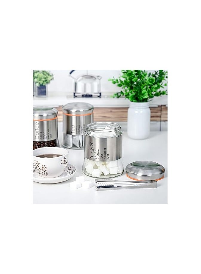 Glass Canisters with Polished Stainless Steel Lid, Set of 3, Food Storage Jars with Screw Lids for Kitchen Countertop Coffee Sugar Tea - Image 4