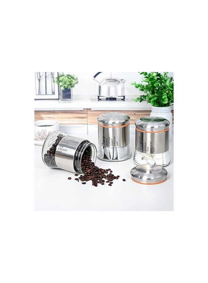 Glass Canisters with Polished Stainless Steel Lid, Set of 3, Food Storage Jars with Screw Lids for Kitchen Countertop Coffee Sugar Tea - Image 5