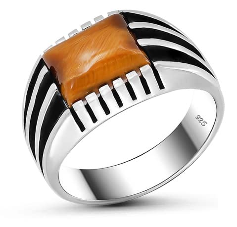 Babylon Silver Natural Tiger Eye Stone Solid 925 Sterling Silver Special Design Elegant Ring for Men (7) - Image 1