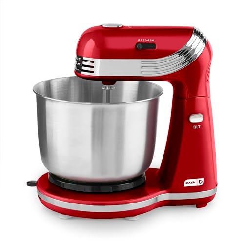 DASH Stand Mixer (Electric Mixer for Everyday Use): 6 Speed Stand Mixer with 3 qt Stainless Steel Mixing Bowl, Dough Hooks & Mixer Beaters for Dressings, Frosting, Meringues & More - Red, DCSM250RD - Image 1