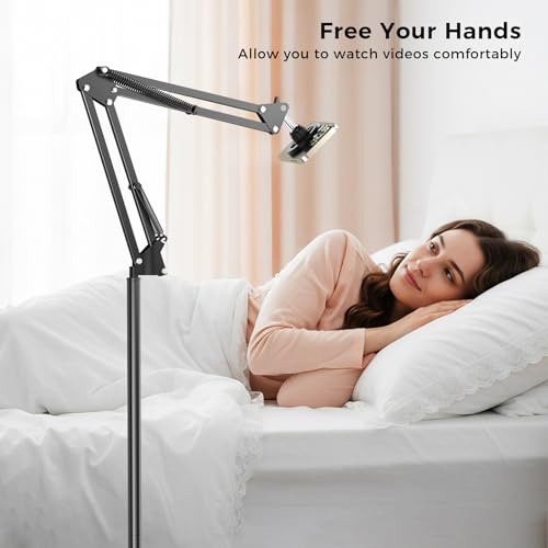 LenTok Magnetic Bed Phone Holder for Laying Down, Bedside Floor Stand with Adjustable Arm for iPhone, Headboard Phone Mount for Reading Watch Movies - Image 2