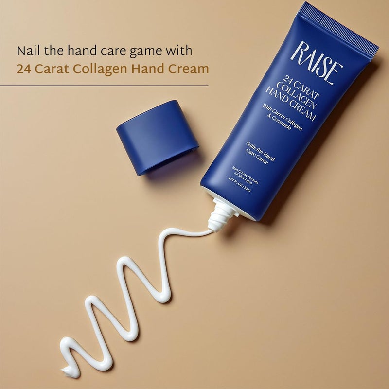 Raise 24 Carat Collagen Hand Cream for All Skin Types Smoothens Fine Lines Wrinkles Infused with Carrot Collagen Niacinamide Ceramides Hydration Repair Nourishment 30ml - Image 4