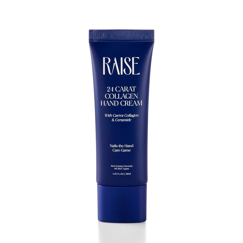 Raise 24 Carat Collagen Hand Cream for All Skin Types Smoothens Fine Lines Wrinkles Infused with Carrot Collagen Niacinamide Ceramides Hydration Repair Nourishment 30ml - Image 1