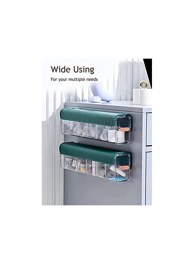 Green Tiger Removable compartment storage box wall-mounted finishing underwear socks 3-in-1 punch-free mini push-pull storage box（green） - Image 5