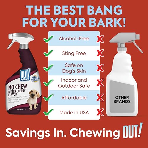 OUT! PetCare No Chew Bitter Cherry Flavor Deterrent, Puppy Training, No Chew Spray for Dogs, Dog Training To Discourage Licking and Chewing, Non-Staining, Behavior Correction, Puppy Essentials, 32 oz - Image 2