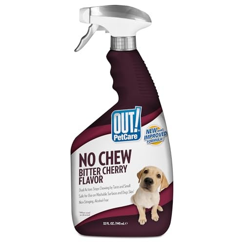 OUT! PetCare No Chew Bitter Cherry Flavor Deterrent, Puppy Training, No Chew Spray for Dogs, Dog Training To Discourage Licking and Chewing, Non-Staining, Behavior Correction, Puppy Essentials, 32 oz - Image 1