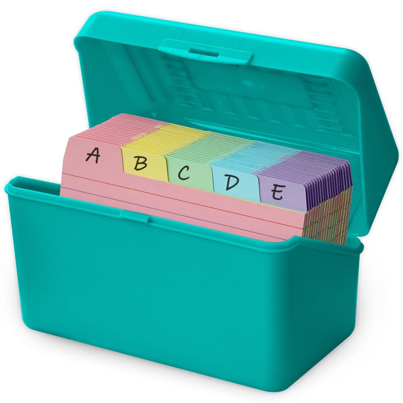 Olivo 3x5 Index Card Holder Box with 100 Cards Dividers Tabs 3"x 5", Teal - Image 1