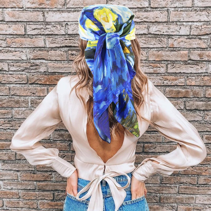 vimate 100% Silk Hair Scarf, Mulberry 35 Inch Fashion Square Silk Head Scarf for Women Night Sleeping (Style 33) - Image 4