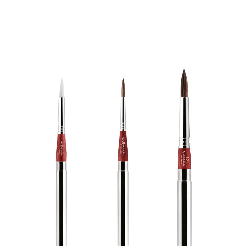 Escoda | Watercolour | Red Travel Set | Size 6,8,12 | 3 Brushes | Synthetic Kolinsky + White Toray | Round Pointed - Image 3