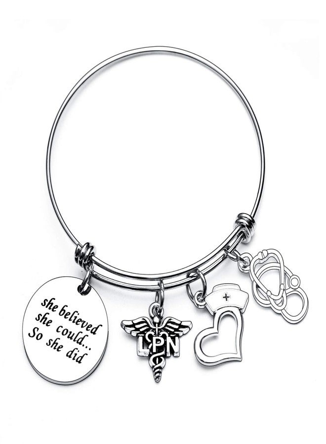 YeeQin She Believed She Could Nurse Charm Bracelet - Expandable Bangle RN LPN Graduation Gift for Nurse Jewelry (LPN) - Image 1
