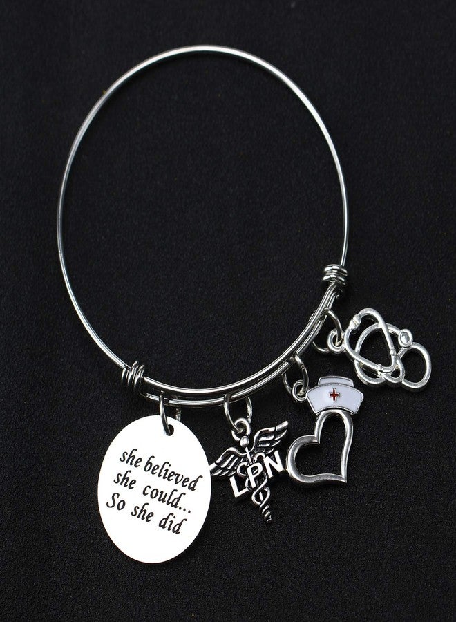 YeeQin She Believed She Could Nurse Charm Bracelet - Expandable Bangle RN LPN Graduation Gift for Nurse Jewelry (LPN) - Image 2