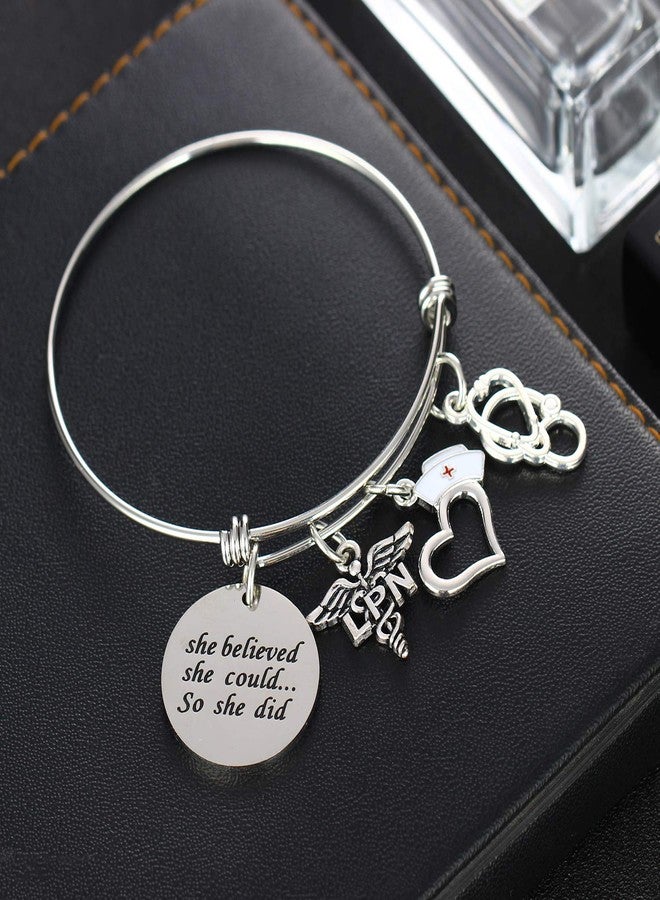YeeQin She Believed She Could Nurse Charm Bracelet - Expandable Bangle RN LPN Graduation Gift for Nurse Jewelry (LPN) - Image 3