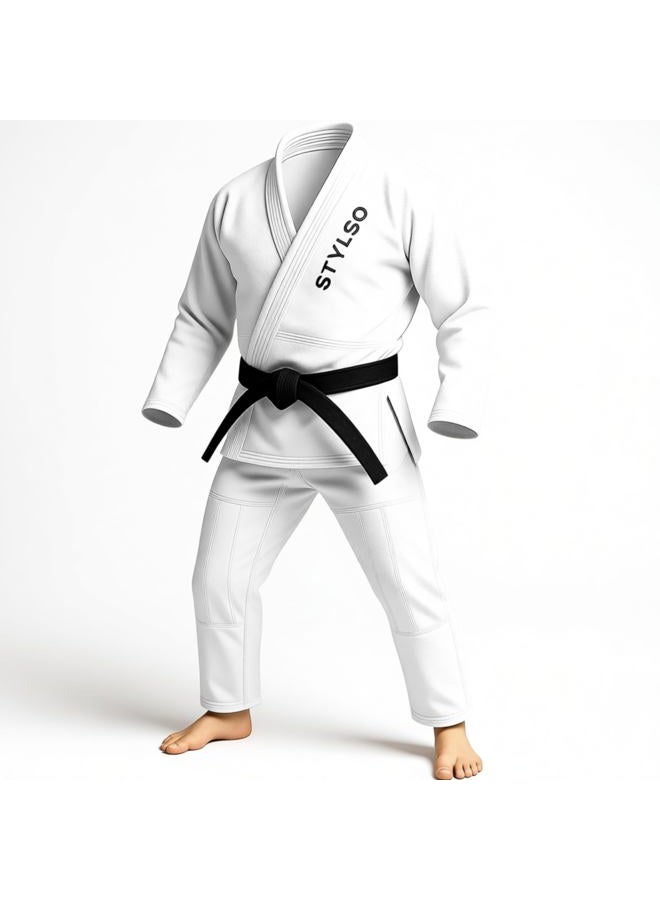Stylso Bjj Gi For Men, Kimono Brazilian Jiu Jitsu Gi with Preshrunk Fabric and Free Belt, IBJJF, White, A4 - Image 4