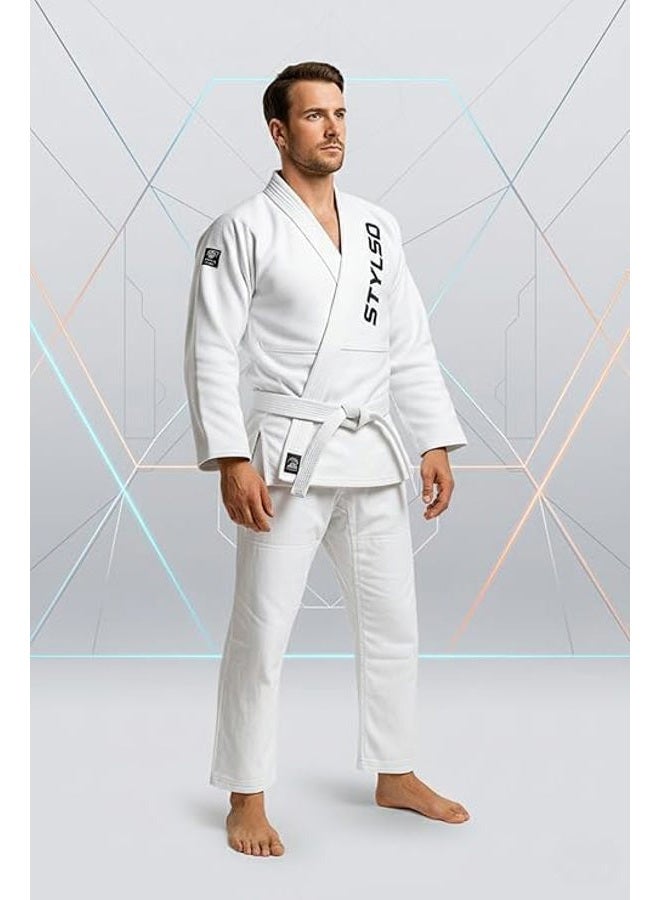 Stylso Bjj Gi For Men, Kimono Brazilian Jiu Jitsu Gi with Preshrunk Fabric and Free Belt, IBJJF, White, A4 - Image 5