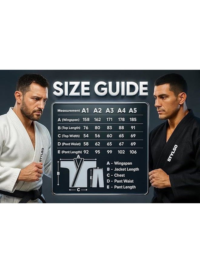 Stylso Bjj Gi For Men, Kimono Brazilian Jiu Jitsu Gi with Preshrunk Fabric and Free Belt, IBJJF, White, A4 - Image 2