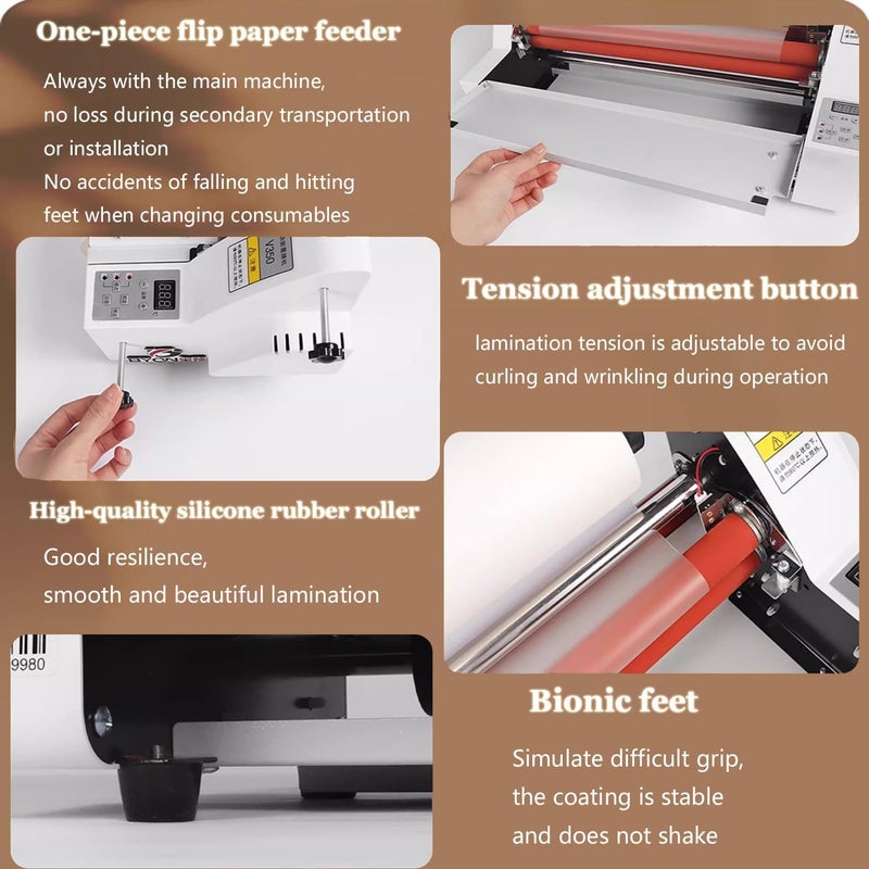 Laminating Machine,Single- & Double-Sided Thermal Laminator,Hot Cold Laminating Machine Single,Commercial Photo Laminator,for Paper Card Wood Veneer PVC Foil,460mm,335mm - Image 2