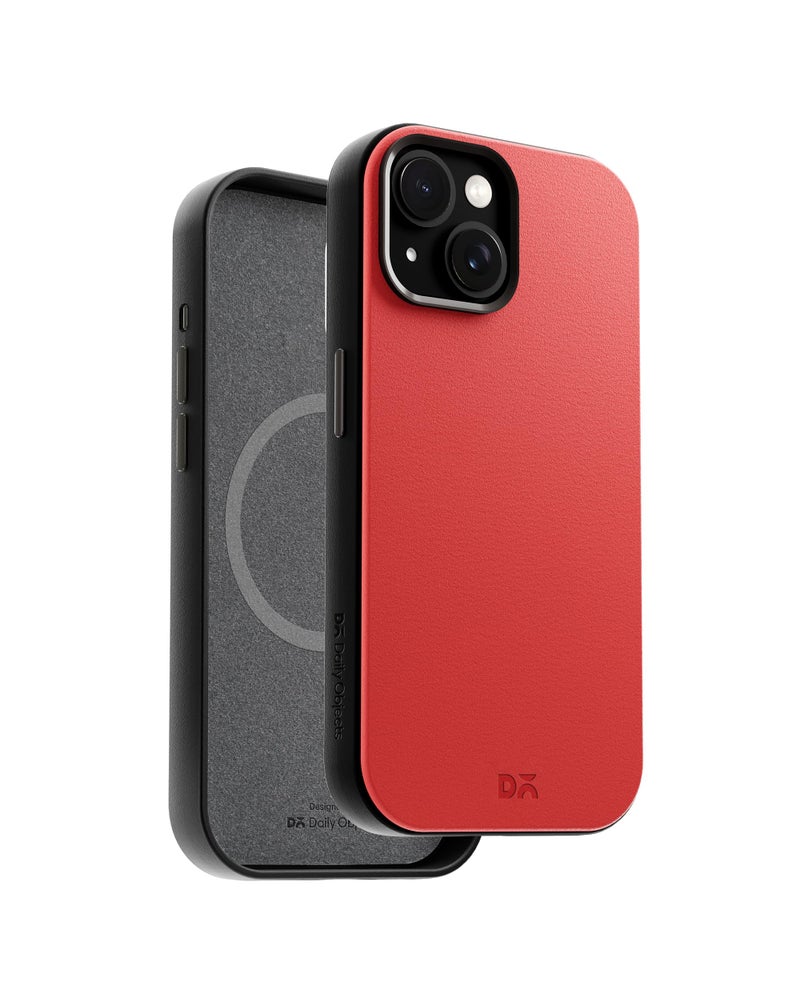 DailyObjects حافظة ديلي أوبجيكتس المصنوعة من الجلد الصناعي لهاتف iPhone 15 متوافقة مع الشحن اللاسلكي ماج-سيف | غطاء خلفي مغناطيسي هجين باللون القرمزي-الرمادي - Image 3