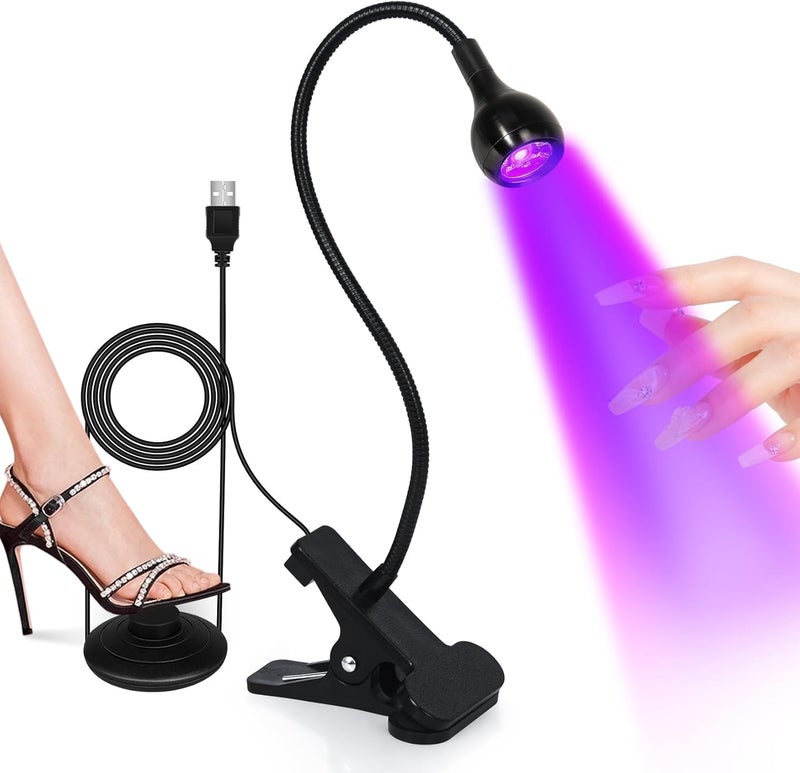 AORAEM UV LED Nail Lamp, Quick Drying UV Light for Gel Nails Foot Control LED Nail Cure Lamp, Flash Cure Light for Gel x Nails with Black Gooseneck and Clamp for Gel Nails