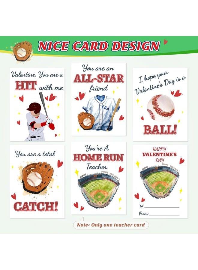 Gloween Baseball Valentines Day Box and Cards for Kids Classroom School Exchange, Great Valentines Gifts Party Favors for Boys Girls (1 Baseball Field Box, 32 Valentine Cards, 1 Teacher Card) - Image 4