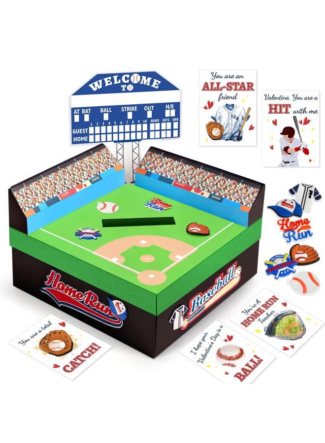 Gloween Baseball Valentines Day Box and Cards for Kids Classroom School Exchange, Great Valentines Gifts Party Favors for Boys Girls (1 Baseball Field Box, 32 Valentine Cards, 1 Teacher Card) - Image 1