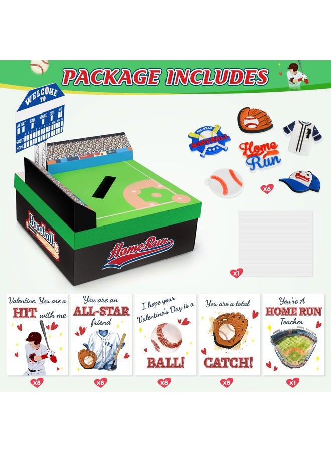 Gloween Baseball Valentines Day Box and Cards for Kids Classroom School Exchange, Great Valentines Gifts Party Favors for Boys Girls (1 Baseball Field Box, 32 Valentine Cards, 1 Teacher Card) - Image 3