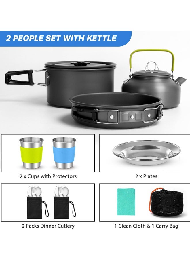 15 قطعة من أدوات الطبخ للتخييم، غير عصا خفيفة الوزن وعاء مجموعة مع كؤوس من الفولاذ المقاوم للصدأ الشوك سكاكين ملعقة للتخييم الظهر التعبئة في الهواء الطلق النزهة - Image 4