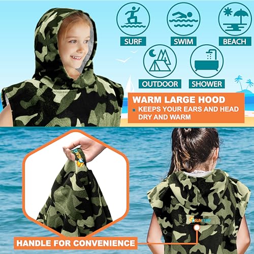 Suncube SUN CUBE Kids Changing Robe Surf Poncho, Hooded Beach Towel for Toddler Bath Pool, Microfiber Quick Dry Wearable Poncho With Hood, Swim Cover for Boys Girls 3-7 Years, Camo Green - Image 4