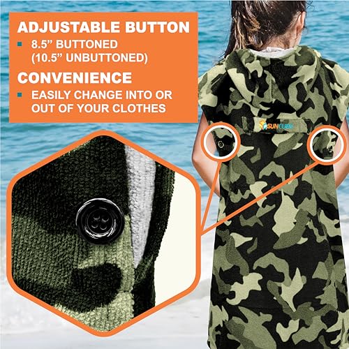 Suncube SUN CUBE Kids Changing Robe Surf Poncho, Hooded Beach Towel for Toddler Bath Pool, Microfiber Quick Dry Wearable Poncho With Hood, Swim Cover for Boys Girls 3-7 Years, Camo Green - Image 5