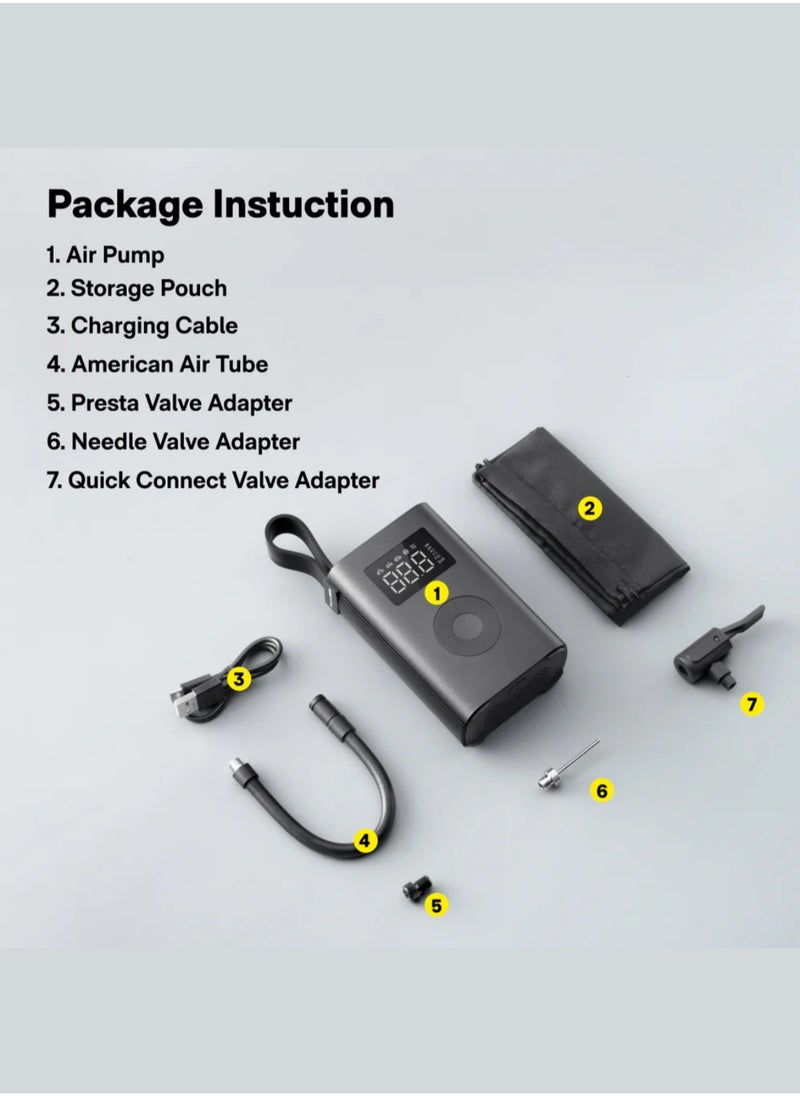 HOTO Compact Smart Inflator – HOTO Inflatable Treasure with Auto-Stop, Built-in Tire Pressure Gauge, 2000mAh Dual Lithium Battery, Fast Inflation for Tires, Balls & More – Black – QWCQA001  - Image 4
