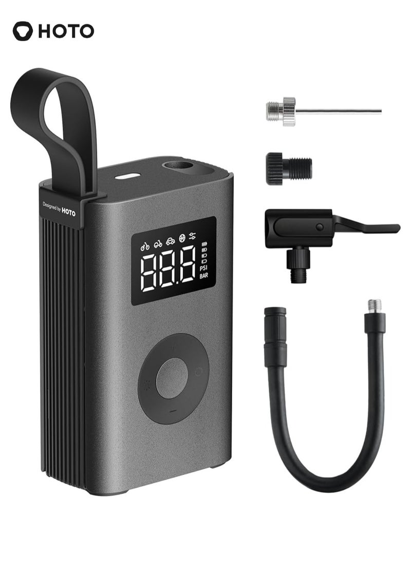 HOTO Compact Smart Inflator – HOTO Inflatable Treasure with Auto-Stop, Built-in Tire Pressure Gauge, 2000mAh Dual Lithium Battery, Fast Inflation for Tires, Balls & More – Black – QWCQA001  - Image 1