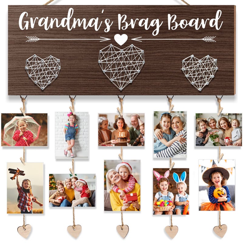 MAYICIVO Grandmas Brag Board Mothers Day Gifts Grandma Gifts Picture Frame Birthday Gifts for Grandma from Granddaughter Grandchildren Grandkids Photo Holder Nana Gigi Grandmother Gifts Hanging Photo Frame