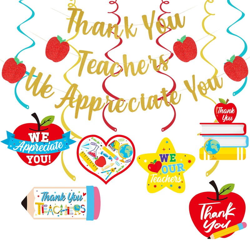 LeeSky Gold Thank You Teachers We Appreciate You Banner Teacher Appreciation Party Decorations Teacher Appreciation Week Banner Decorations for Teachers Day School Office Classroom Party Decorations - Image 2
