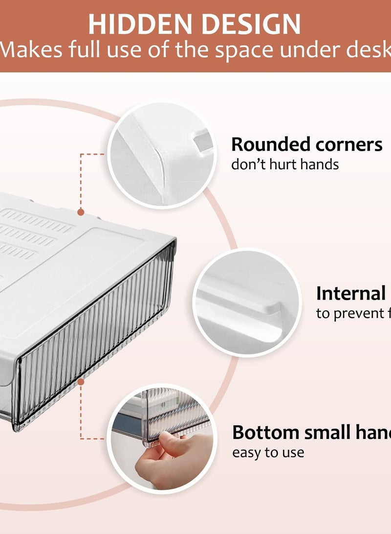 Excefore Under Desk Drawer, Self-Adhesive Attachable Storage Organizer, Slide-out Hidden Drawer for Office, Home, School Classroom - Small White. - Image 5
