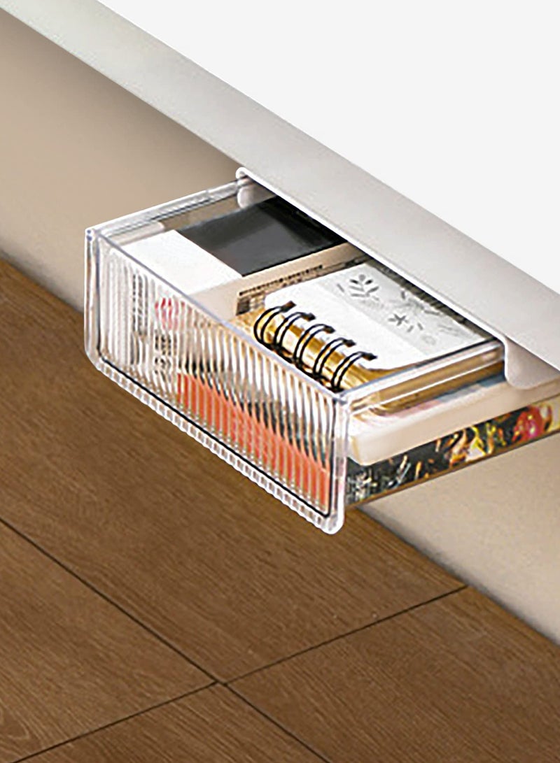 Excefore Under Desk Drawer, Self-Adhesive Attachable Storage Organizer, Slide-out Hidden Drawer for Office, Home, School Classroom - Small White. - Image 2