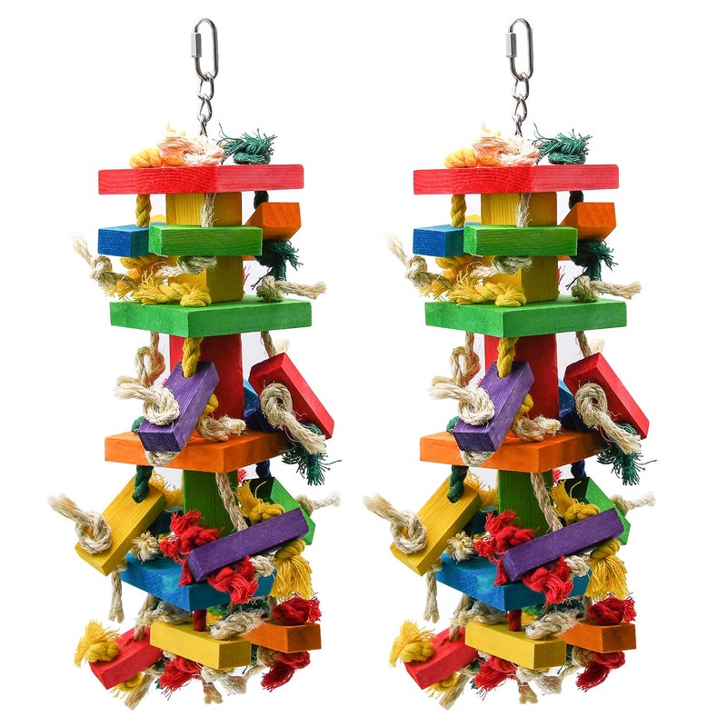 RUBYQ 2 Pack Large Parrot Toy 20in Bird Parrot Toy Multicolored Natural Wooden Bird Chewing Toys for Large Macaws African Grey and a Variety of Amazon Parrots