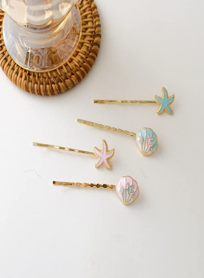 Guqqeuc Starfish Beach Bobby Pins for Women Girls Pearl Shell Hair Clips for Teen Girls Mermaid Seashell Hair Clip for Summer Hair Barrettes for Little Girls (4 Pcs Pink and Blue) - Image 2