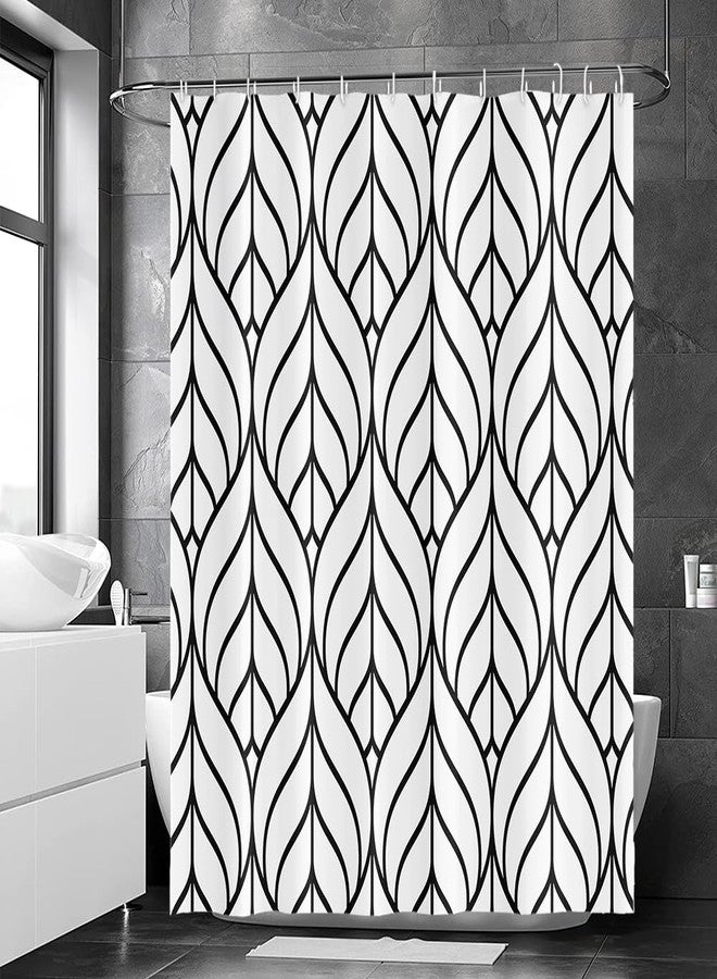 Ruelvth Black and White Shower Curtain, Modern Aesthetic Black Striped Shower Curtain Set for Bathroom Waterproof Polyester Shower Curtain with Hooks, 72x72 Inch - Image 2