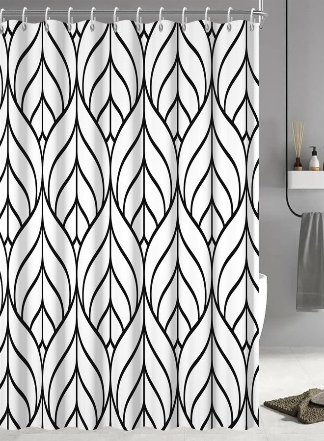 Ruelvth Black and White Shower Curtain, Modern Aesthetic Black Striped Shower Curtain Set for Bathroom Waterproof Polyester Shower Curtain with Hooks, 72x72 Inch - Image 1