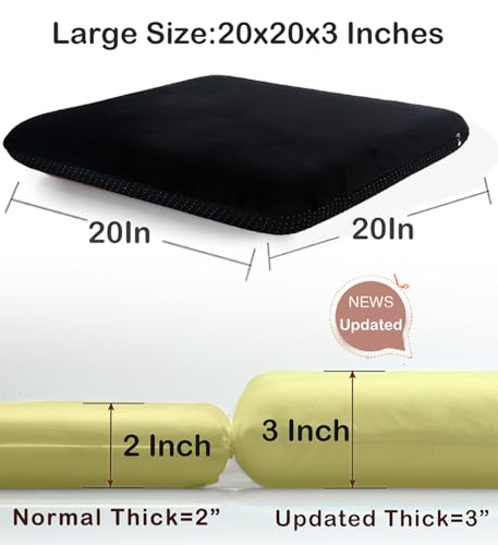 Sigmat Recliner Cushion for Elderly with Memory Foam 20x20x3 Inches Large Square Seat Cushion for Recliner Chair Floor Pillow Truck Seat Cushion Black - Image 3