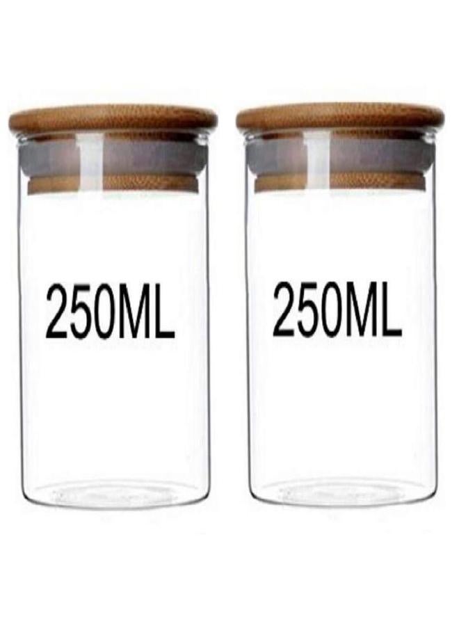 Elandy 2PCS Clear Glass Canister Food Storage Jars Pots With Airtight Wood Lids and Silicone Seal Ring Kitchen Food Containers Organizers for Coffee Beans Loose Tea Nuts Sugar Candy Spice Pasta(250G/8.5oz)  - Image 1