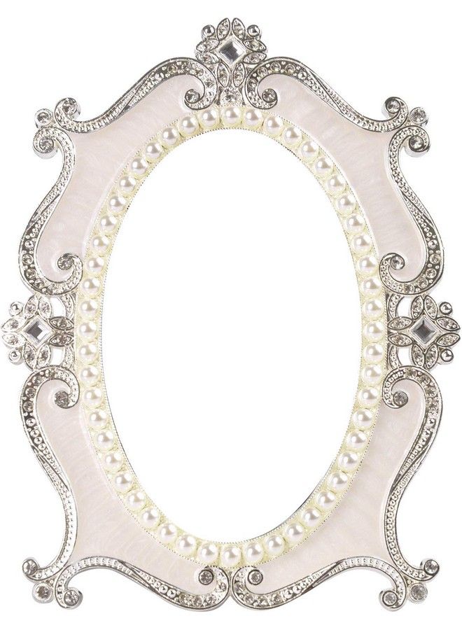 Nerien Makeup Mirror Rotation Tabletop Vanity Mirror Cosmetic Desktop Mirror With Stand Pearl Floral Frame Metal Vintage Oval Mirrors Desk Countertop Dressing For Home Bedroom Decorative Whites - Image 2