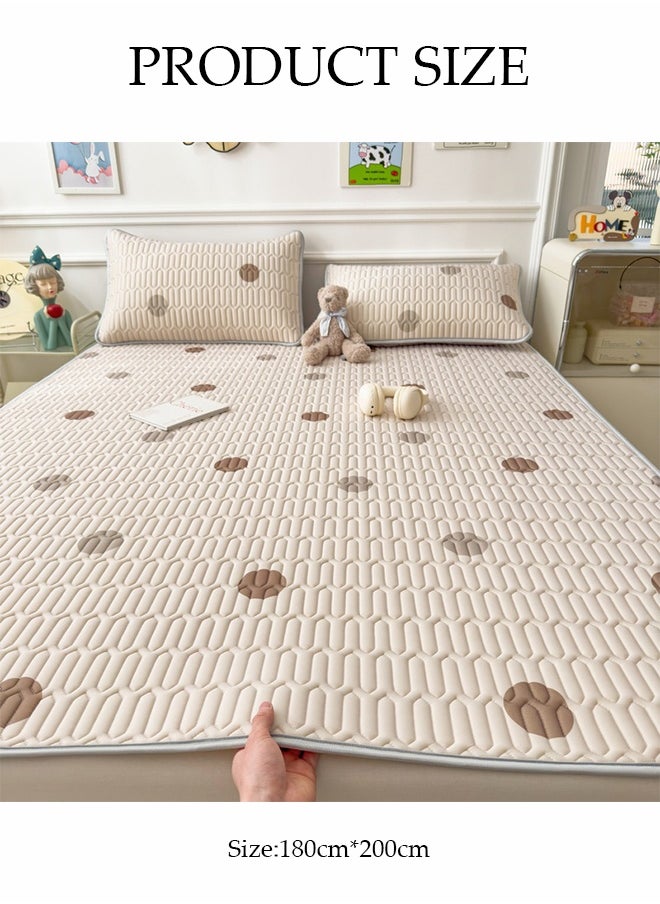 DUNISO 3-Piece of Ice Silk Cooling Bedding Set,Extreme Heat Cooling Bedding Set,Anti-Slip Latex Cool Silk Bed Cover with 2 Pillowcases,Latex Mattress Pad for Summer Heat,Breathable Sheets,Night Sweat Relief,Printed with Circular Pattern，180*200CM  - Image 2