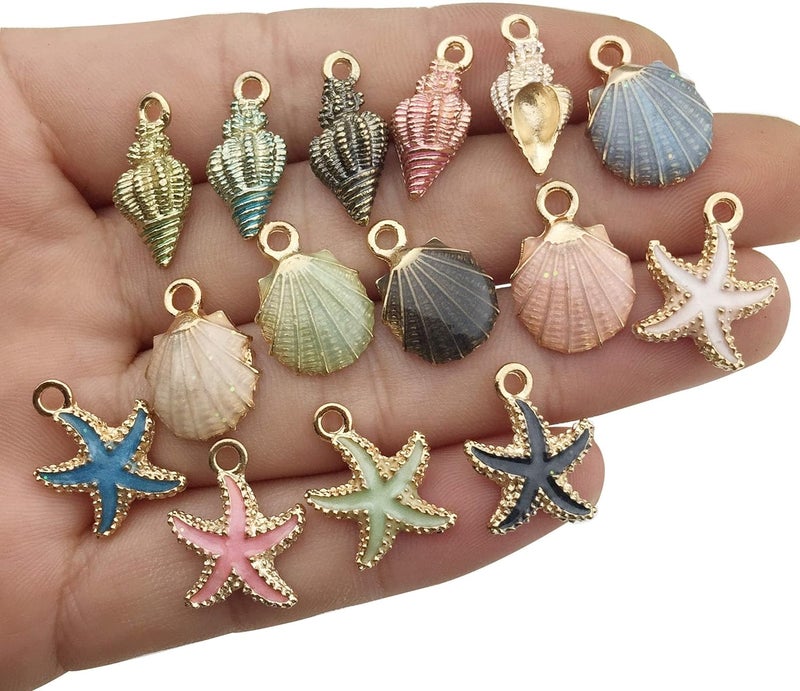 Excefore 30PCS Gold Plated Enamel Ocean Charms, Assorted Starfish, Conch Shell Pendants for DIY Jewelry Making, Ideal for Necklaces, Bracelets, Earrings, and Craft Accessories - Image 4