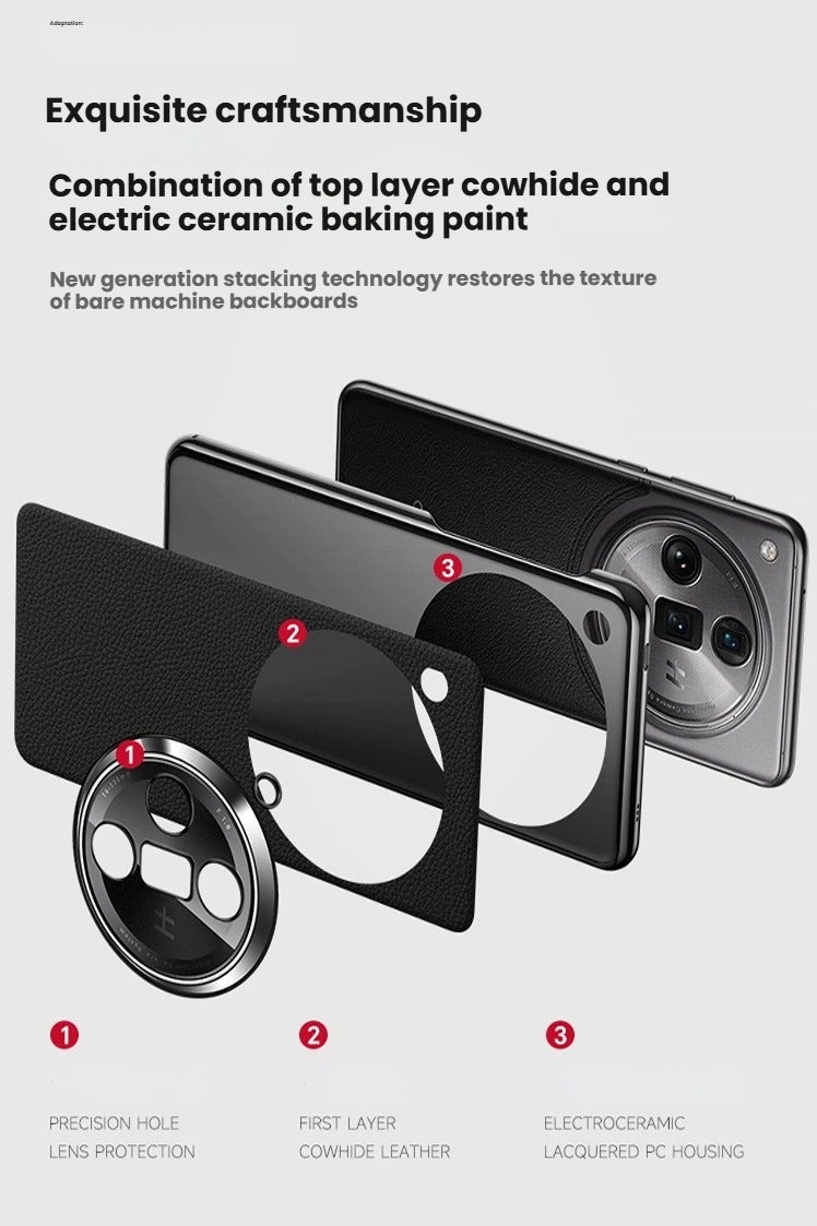 Case for Oppo Find X8 Pro, Genuine Leather Electroplated Protective Cover with Camera Protective Shockproof Ultra Slim Cover - Image 5