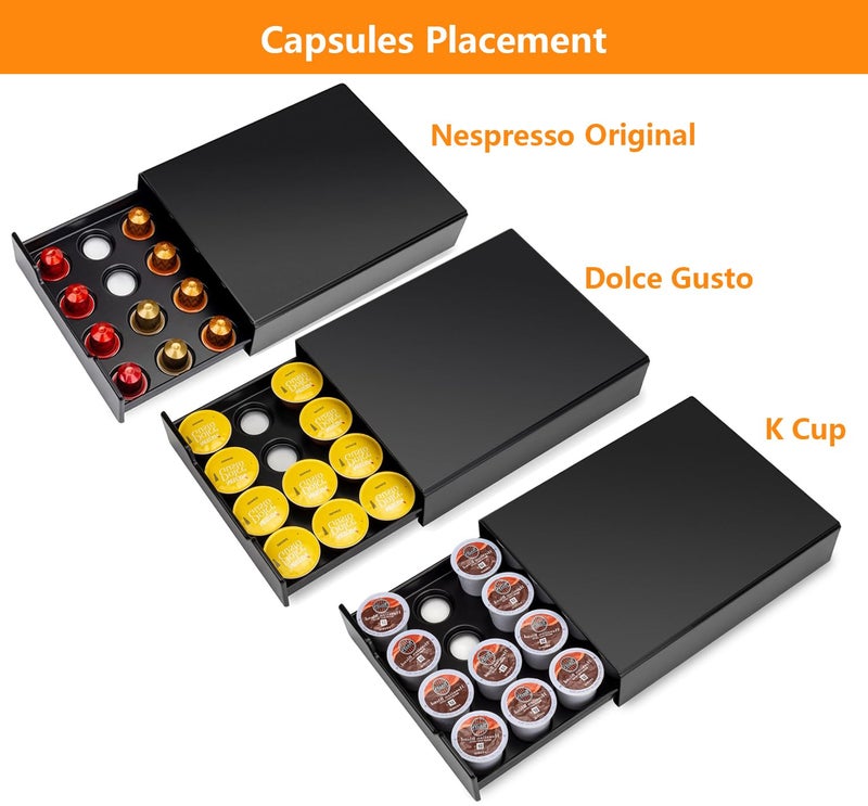 Meelio Coffee pod holder for K Cup, NespressoOriginal, Dolce Gusto. Capsule Storage Drawer Organizer, Small Metal Coffee Capsule Dispenser with Non-Slip Feet, k cup drawer (20 pods) - Image 5