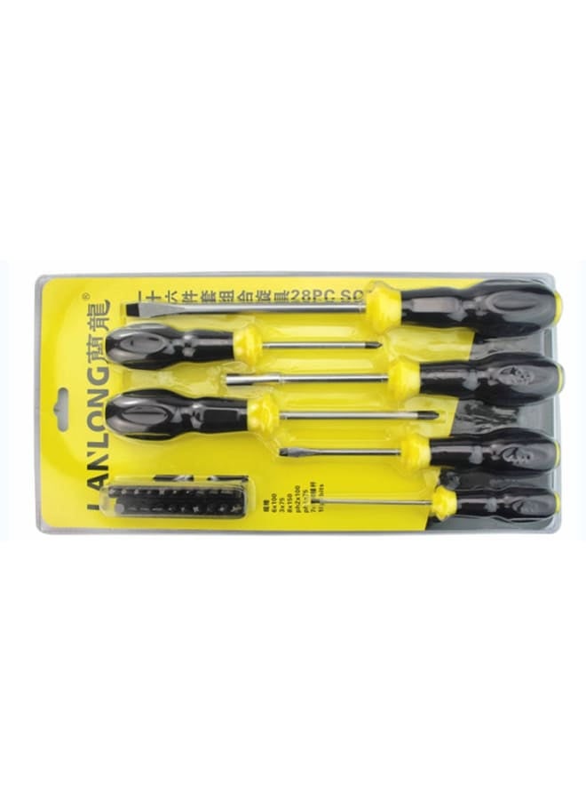 Lanlong 16-piece screwdriver set, regular and cross rubber handle, and heavy-duty teeth
