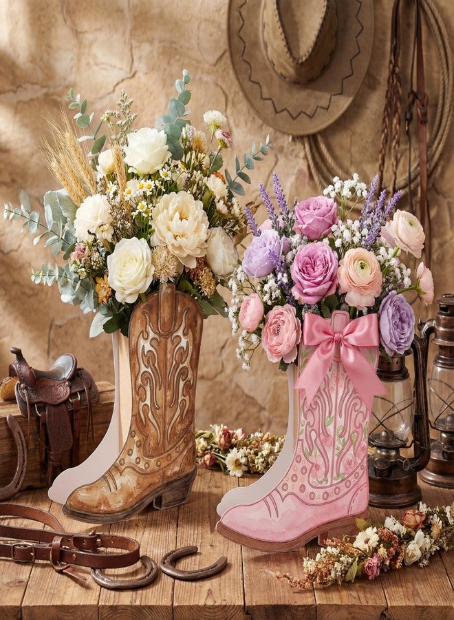 Dunzoom 8 Set DIY Western Cowboy Boots Flower Boxes Crafts Western Cowgirl Centerpiece for Table Cowboy Boot Scratch Art Kit Cowgirl Flower Boxes to Paint Wedding Birthday Party Supplies(Brown) - Image 2