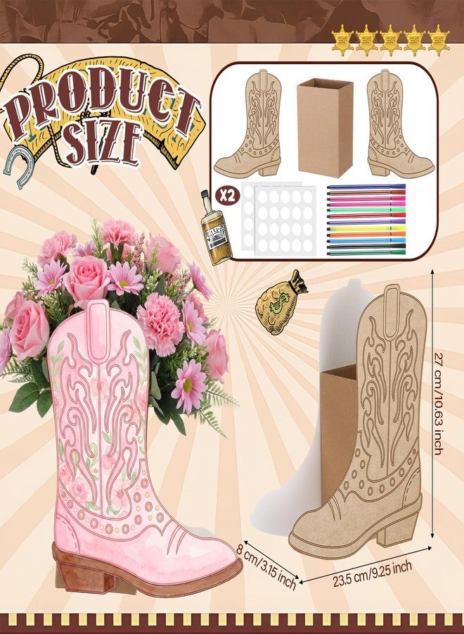 Dunzoom 8 Set DIY Western Cowboy Boots Flower Boxes Crafts Western Cowgirl Centerpiece for Table Cowboy Boot Scratch Art Kit Cowgirl Flower Boxes to Paint Wedding Birthday Party Supplies(Brown) - Image 3